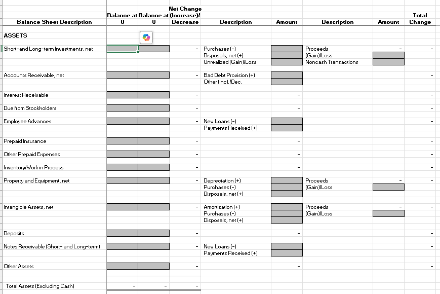 Cash Flow Statements Worksheet