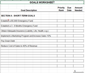 Goals Worksheets