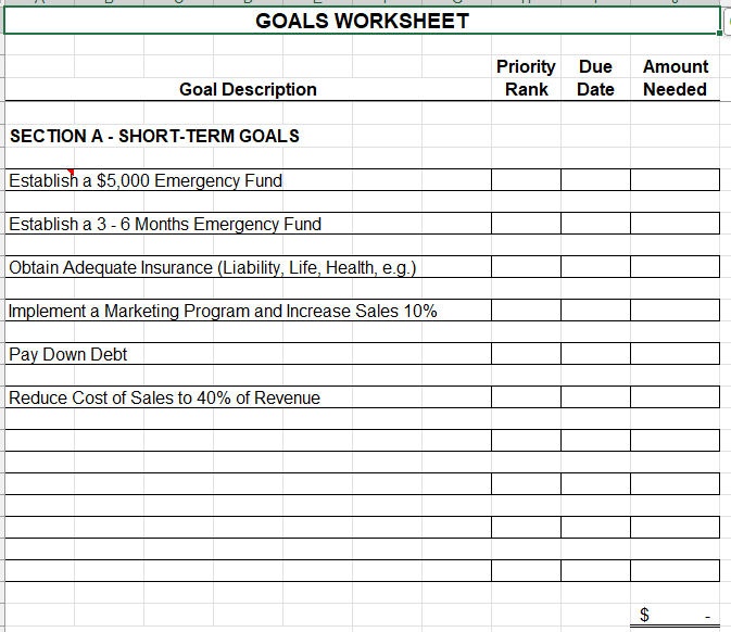 Goals Worksheet